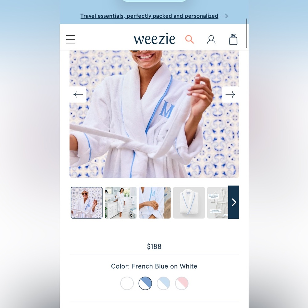 Weezie French Blue and white signature robe!